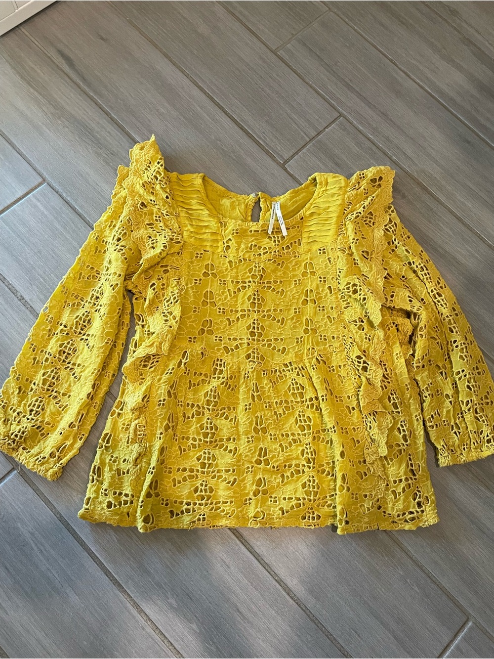 Anthropologie Canary Yellow Lace Ruffle Blouse